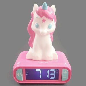 Lexibook Unicorn Alarm Clock Night Light RI800UNI BIG NUMBERS Pink White WORKS